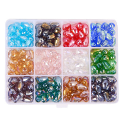 PandaHall Elite 240pcs 12 Colors Plated Faceted Drop Electroplate Glass Beads for Necklace Jewelry Making (8 x 10mm, Hole: 1mm)