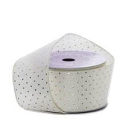 Ivory Metallic Dot Linen Ribbon - 2-1/2 X 10 Yards - Polyester - Greeting Cards by Paper Mart