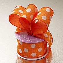 Orange White Polka Dot Linen Wrd Ribbon - 2-1/2 X 10 Yards - Polyester - Embellishments & Trims by Paper Mart
