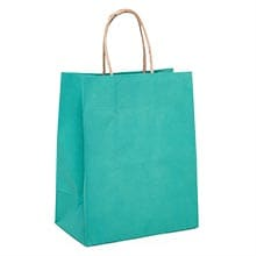 Turquoise Kraft Handle Bg-Pk Colored - 6 X 3-1/4 X 8-3/8 - Gusset - 3 1/4 - Quantity: 25 - Twist Handle Bags by Paper Mart
