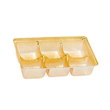 Gold Candy Trays for 6 Candies Plastic - Quantity: 50 - Candy Packaging - # Of Cavities : 6 Width: 2 5/16 Height/Depth: 1 Length: 4 1/2
