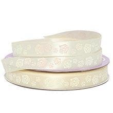 Ivory Rose Luster Print Satin Ribbon - 5/8 X 25yd - Polyester - Embellishments & Trims by Paper Mart