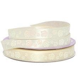 Ivory Rose Luster Print Satin Ribbon - 5/8 X 25yd - Polyester - Embellishments & Trims by Paper Mart